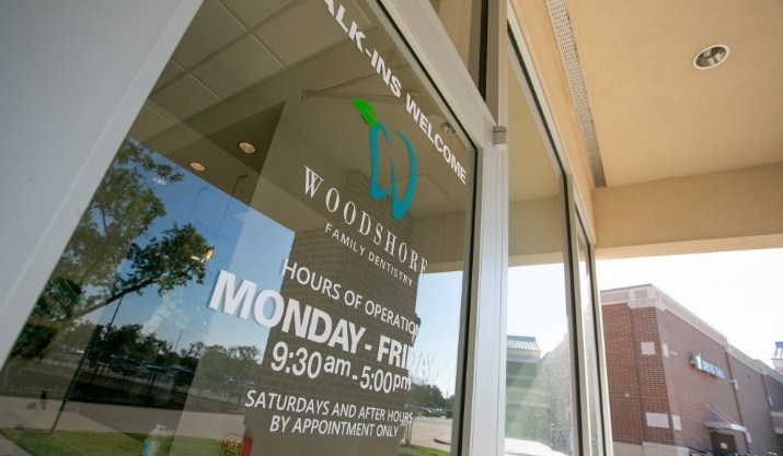 Exterior view of front door of Woodshore Family Dentistry